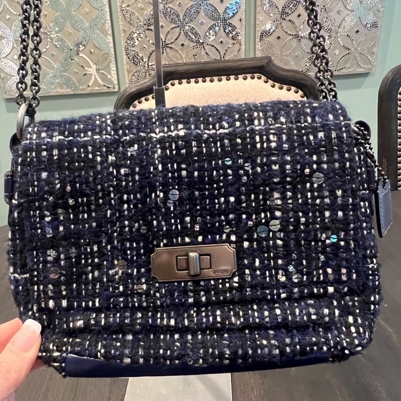 Coach Classic Chelsea Boucle Blue/Black Tweed Handbag - Picture 14 of 15